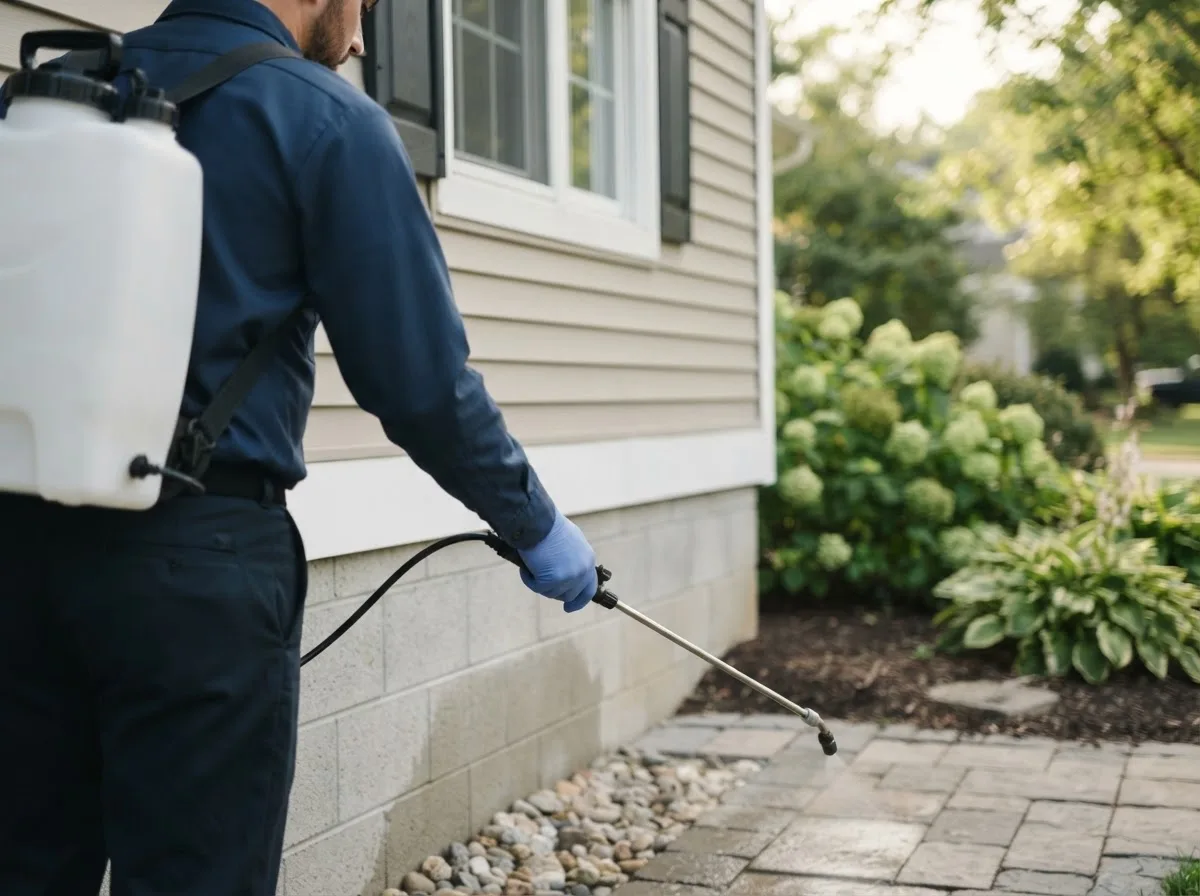 Pest control technician inspecting a home in Decker, IN